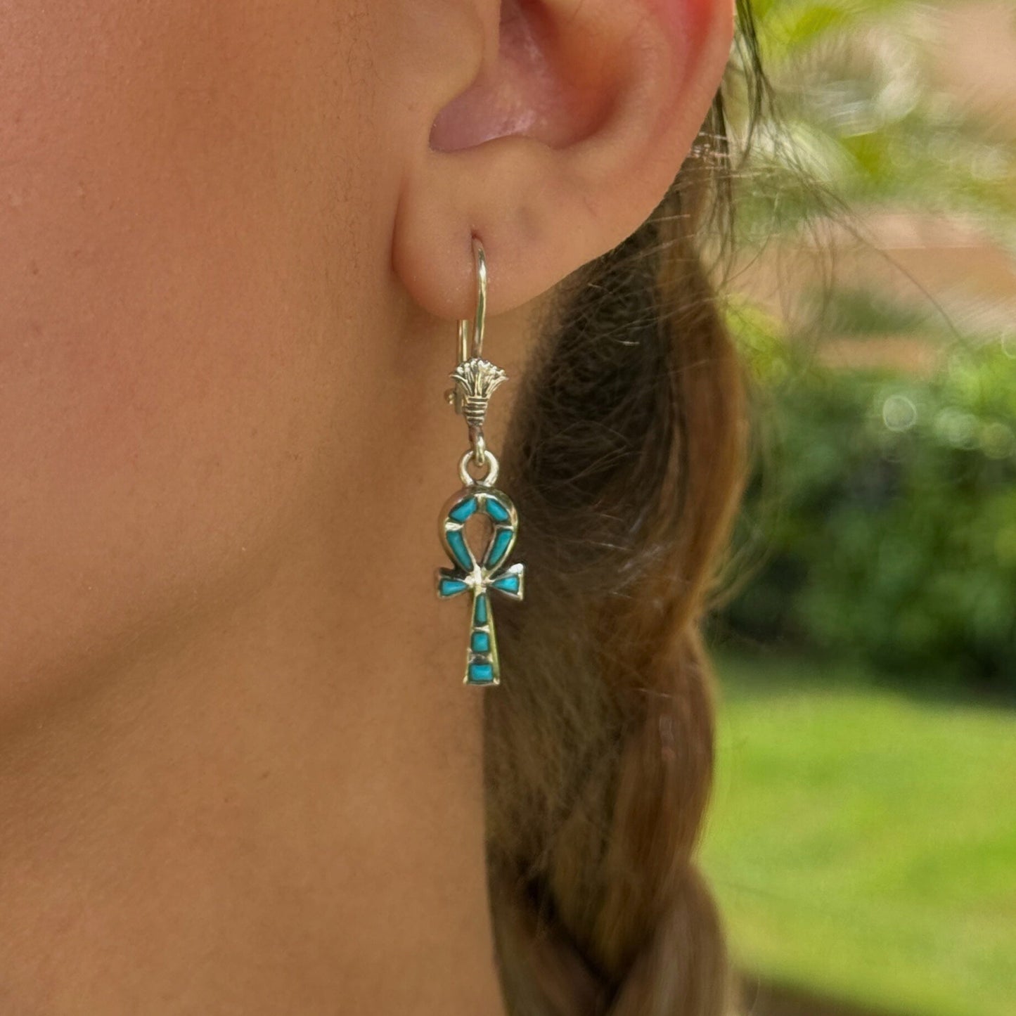 Ankh of Life Turquoise Earrings - AJURE SILVER
