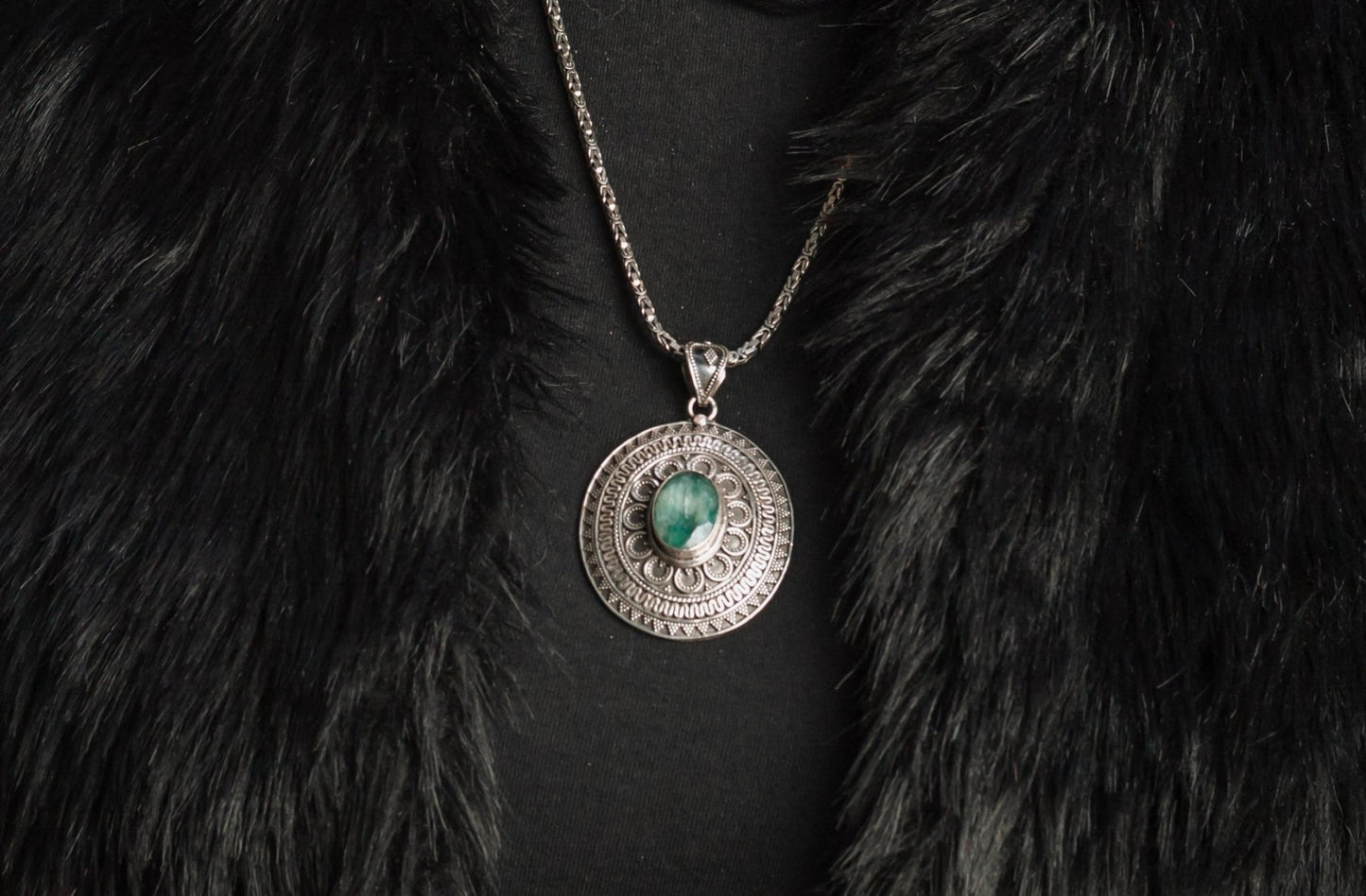 Aventurine Sun Disc Necklace - AJURE SILVER
