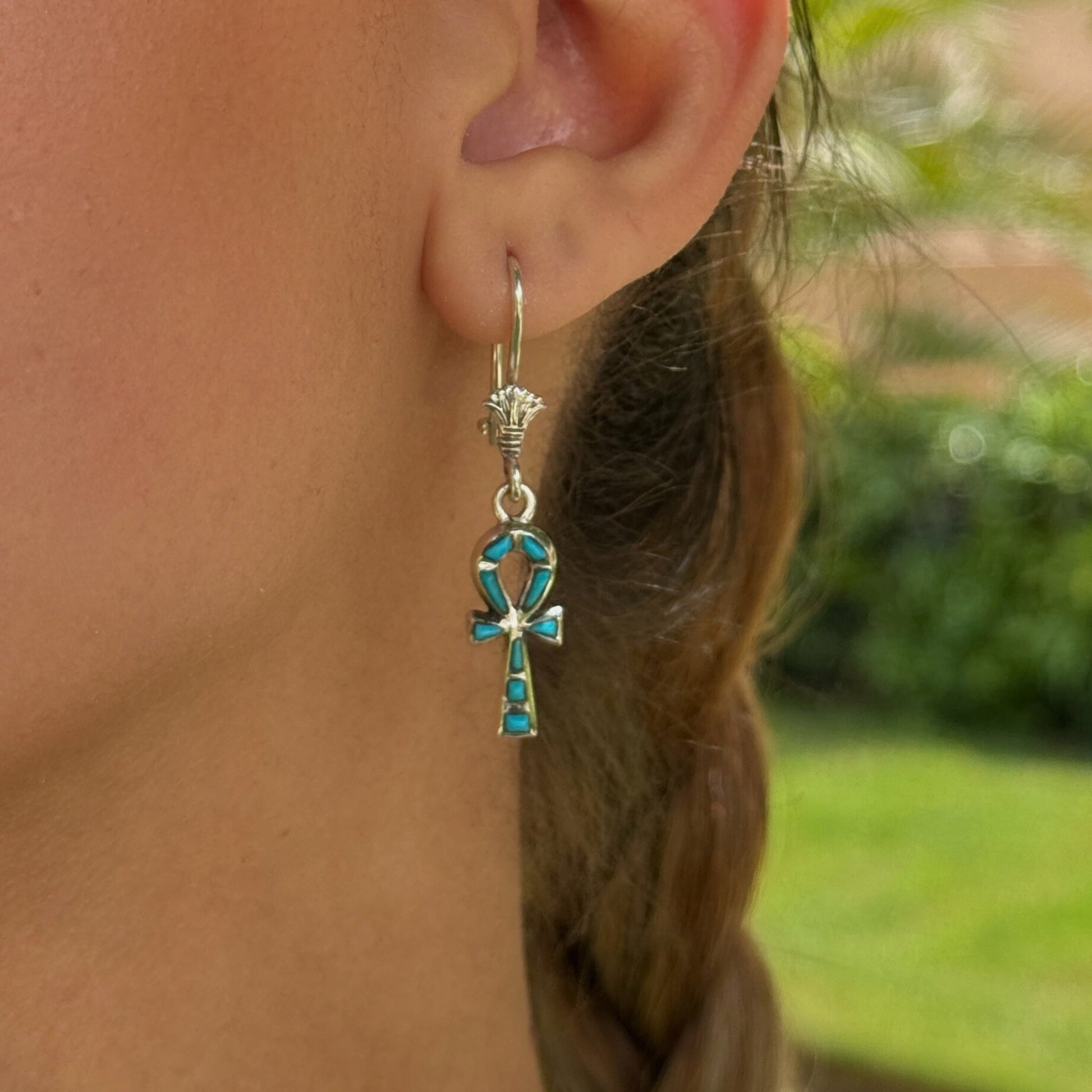 Ankh of Life Turquoise Earrings - AJURE SILVER