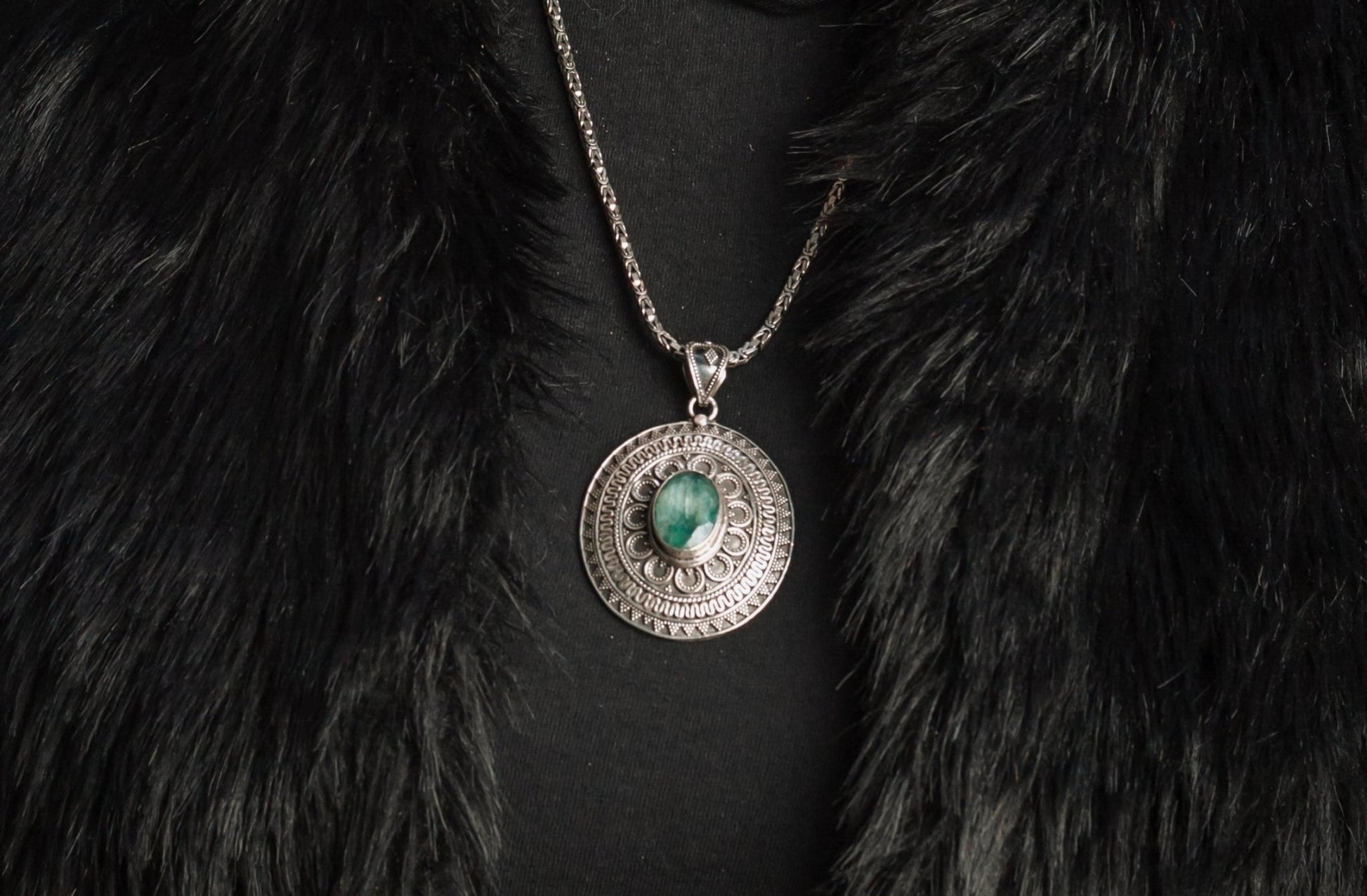 Aventurine Sun Disc Necklace - AJURE SILVER