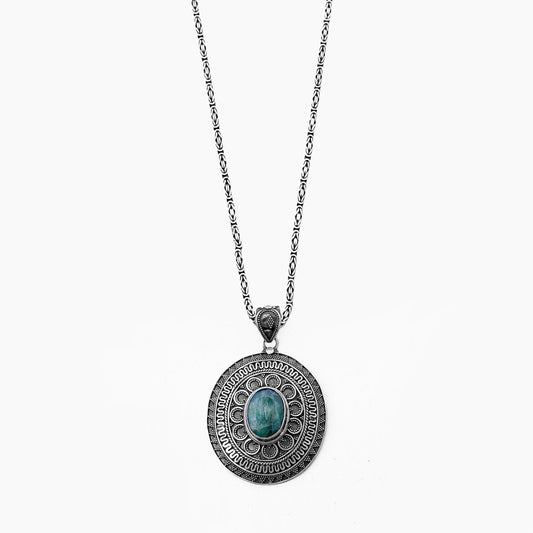 Aventurine Sun Disc Necklace - AJURE SILVER