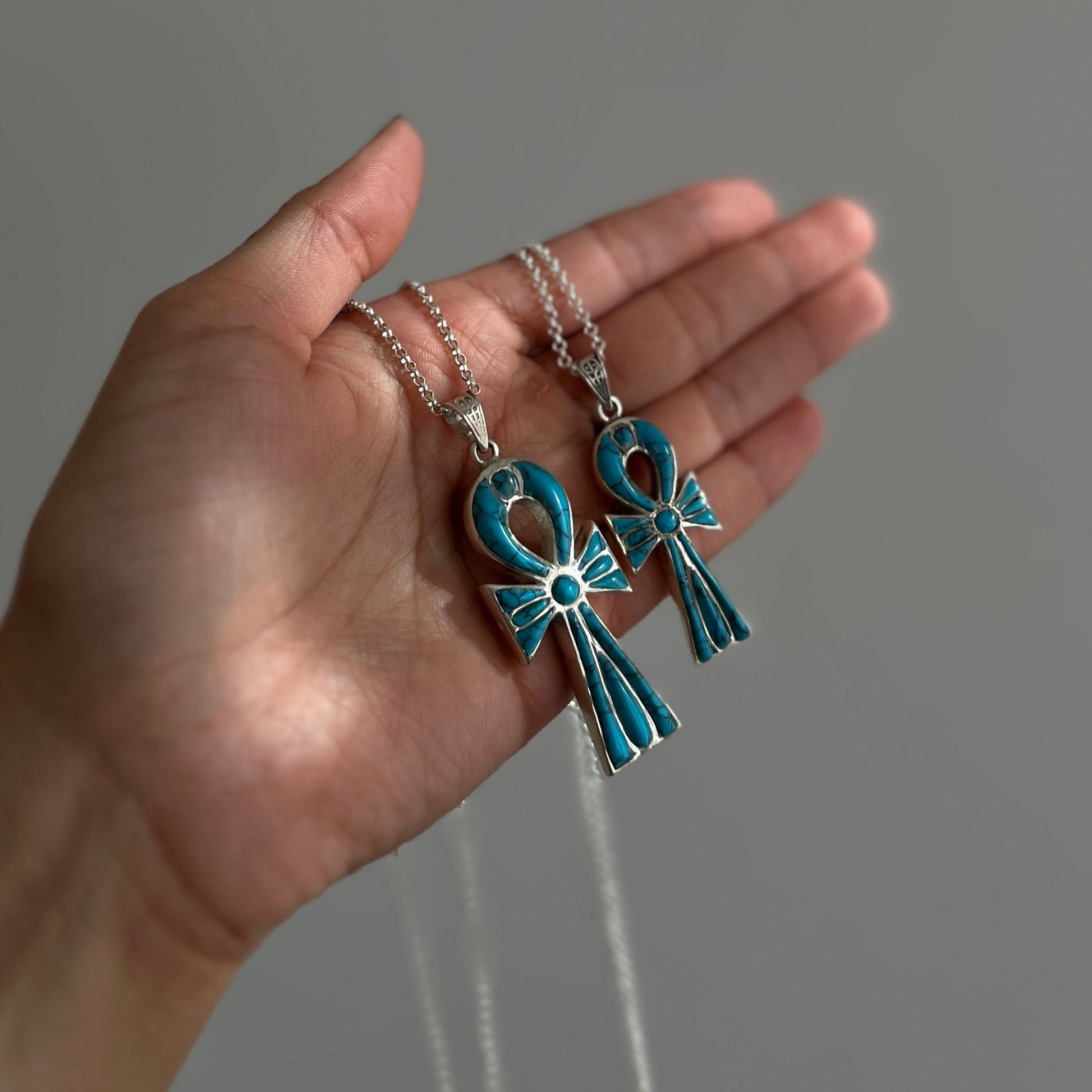 Eternal Duality Mini – Reversible Ankh Necklace in Lapis & Turquoise - AJURE SILVER