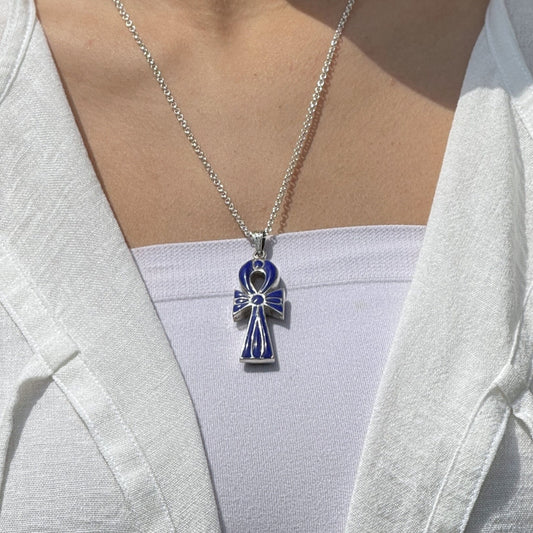 Eternal Duality Mini – Reversible Ankh Necklace in Lapis & Turquoise - AJURE SILVER