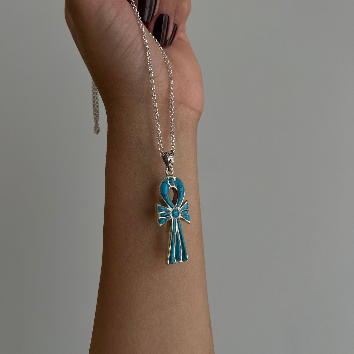 Eternal Duality – Reversible Ankh Necklace in Lapis & Turquoise - AJURE SILVER